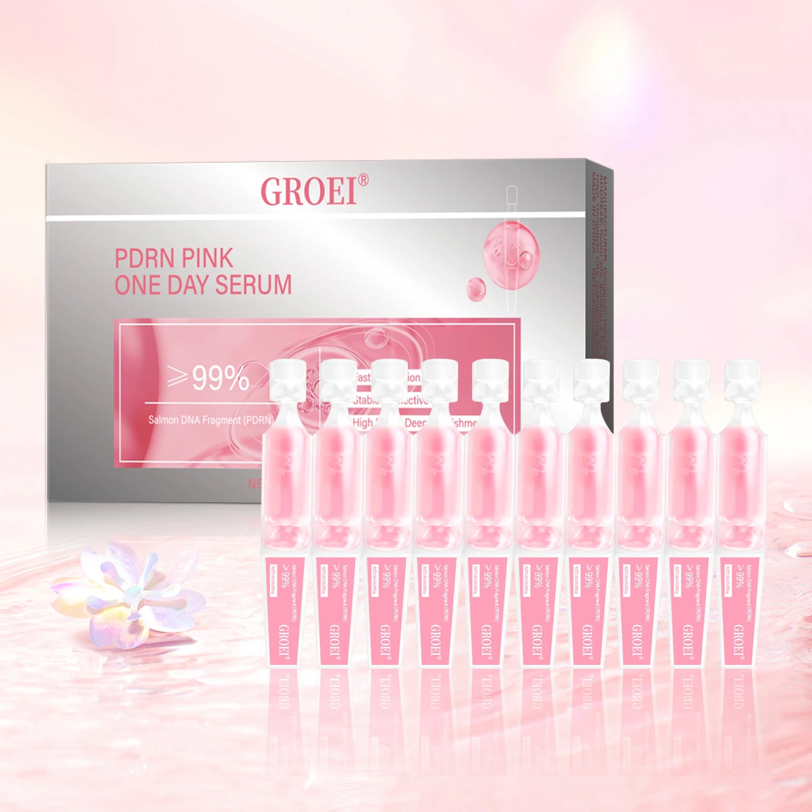 10pcs/Box PDRN Pink One Day Serum Deep Moisturizing,Repairs,Brightens,Reduces Sagging Skin Care Essence Multi-effect Benefits
