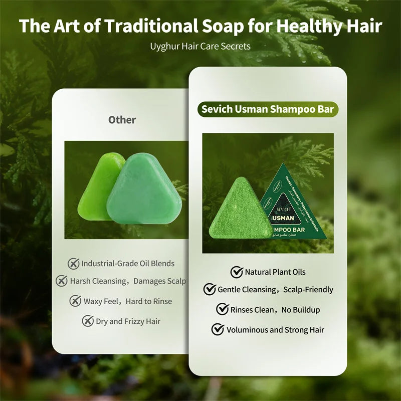 3 IN 1 Usman Grass Herbal Shampoo Soap Hair Loss Treat Solid Shampoo Bar Strengthen Hair Root Oil Control Hair Growth Hair Care