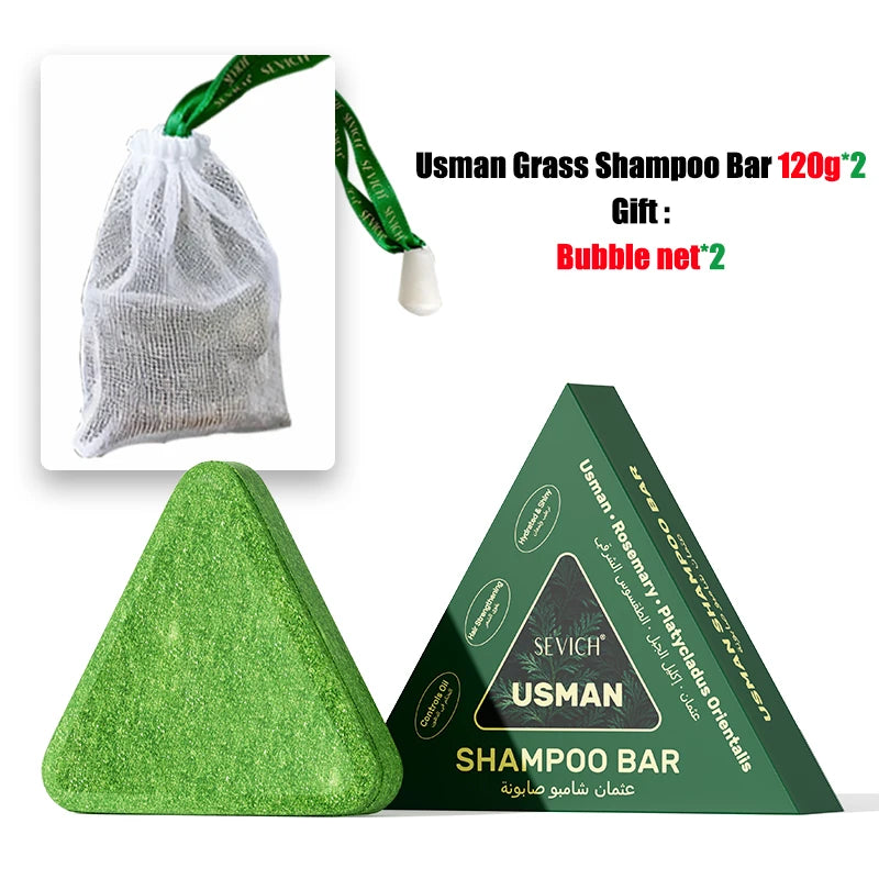 3 IN 1 Usman Grass Herbal Shampoo Soap Hair Loss Treat Solid Shampoo Bar Strengthen Hair Root Oil Control Hair Growth Hair Care